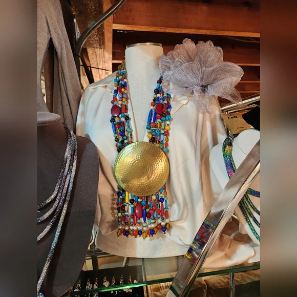Colorful Beaded Statement Necklace with Bold Medallion 😍